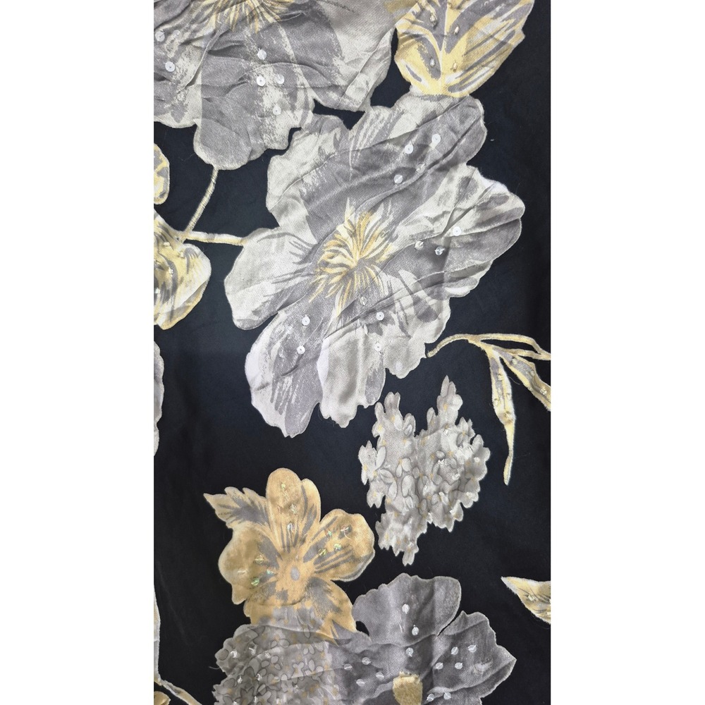 Sheer Black Floral Bell Sleeve Blouse with Sequins‎ and Lettuce Edge Hem - Picture 4 of 9